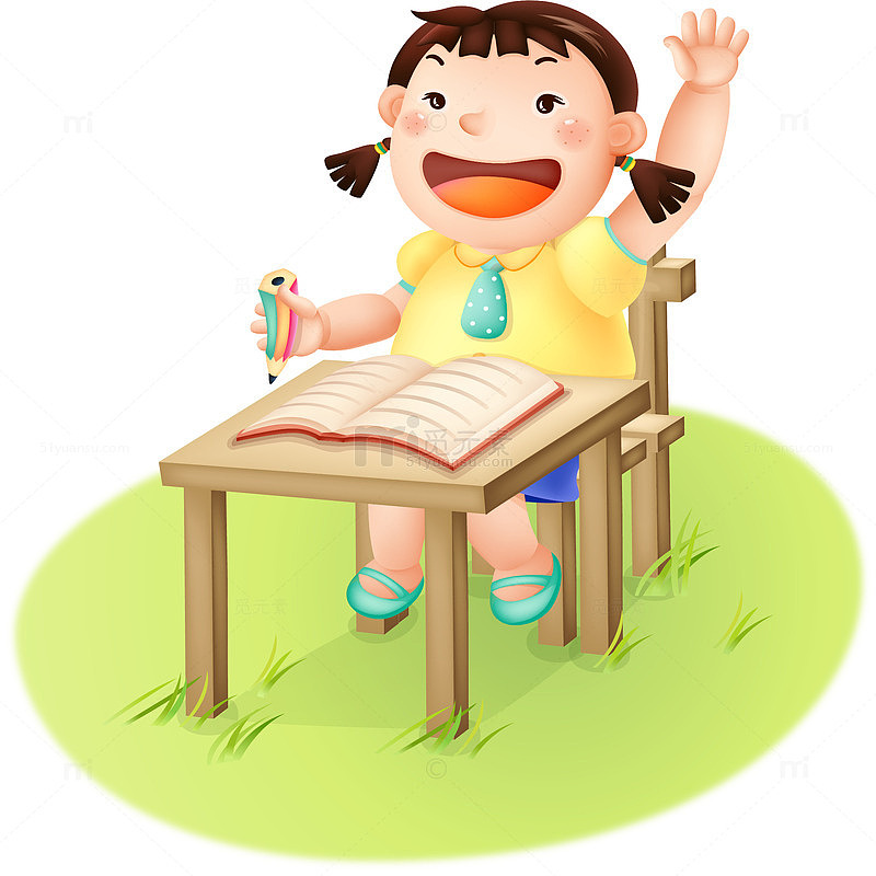 爱学习的卡通小女孩矢量插画