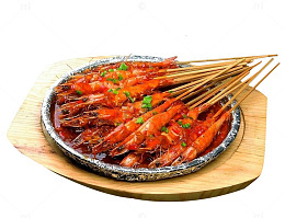 铁板黑椒串烤虾