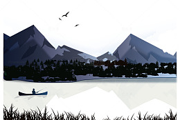 矢量扁平水墨山水