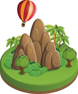 矢量立体山川树木热气球
