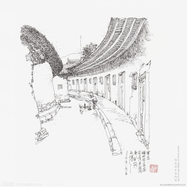 围龙屋线稿
