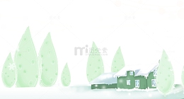 卡通雪树雪屋