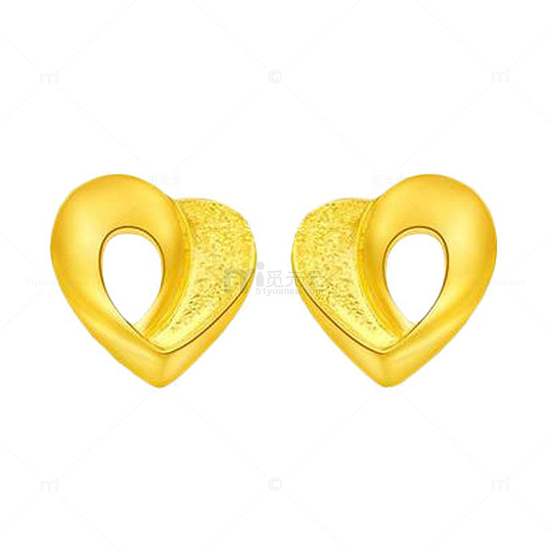 周大福心形黄金耳钉