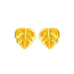 周大福叶子黄金耳钉