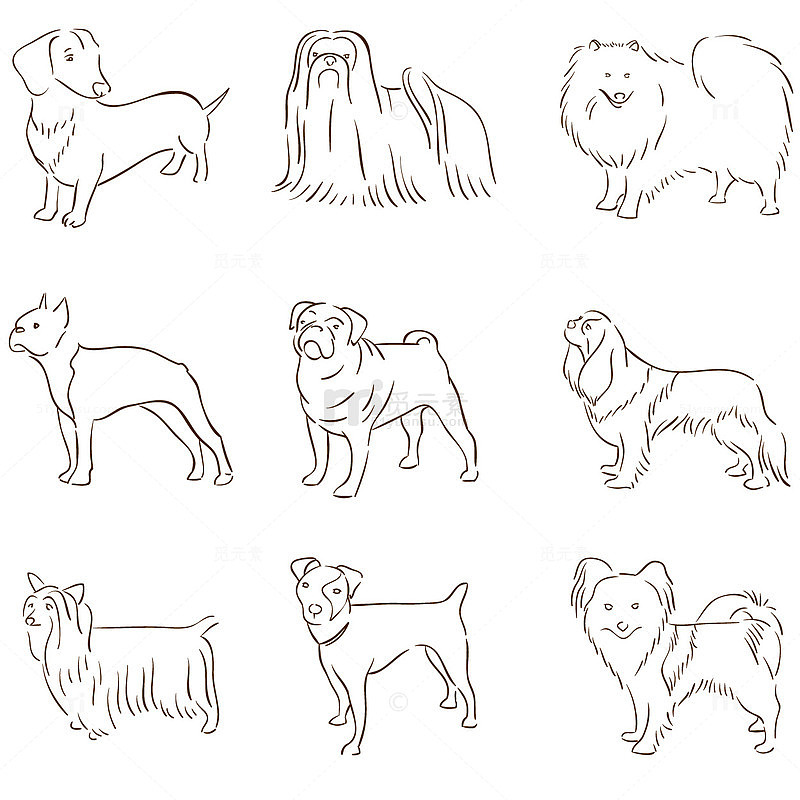手绘线条宠物狗设计矢量素材