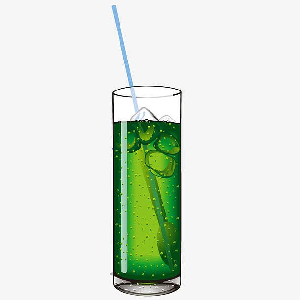 绿色水杯冰块吸管饮料