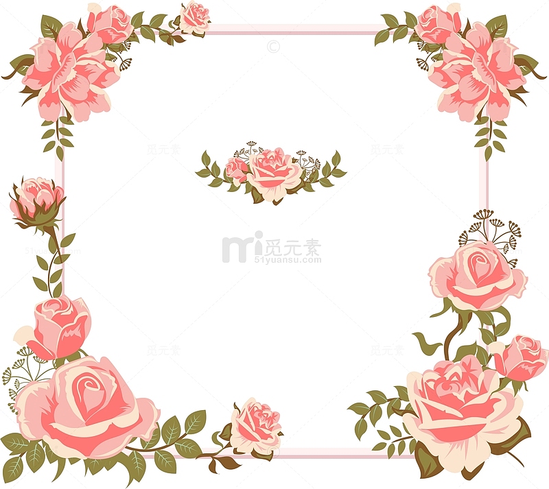 情人节卡片手绘粉色玫瑰花边框