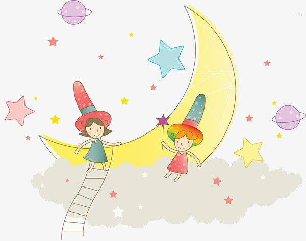 卡通月亮上的女孩