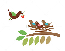 小鸟喂食母爱矢量素材