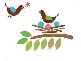 矢量卡通小鸟喂食