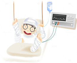 卡通病床上的病人
