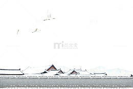 雪中的墙和古房子