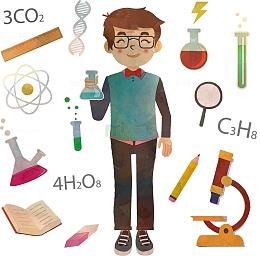 手绘水彩化学专业男学生