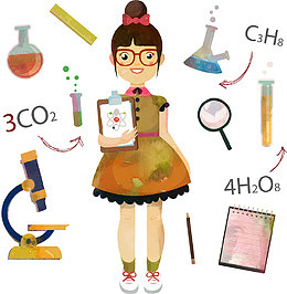 手绘水彩化学专业女学生