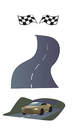 矢量卡通图案灰色赛车跑道