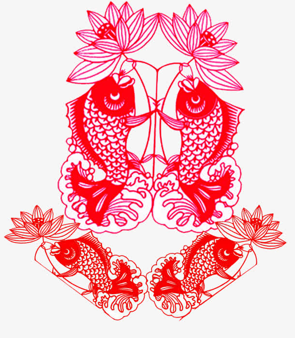 鱼与荷花剪纸素材