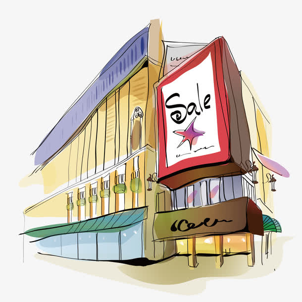 矢量商业街装饰手绘插画素材免费下载_觅元素