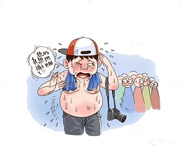 拿着相机流汗的青年人