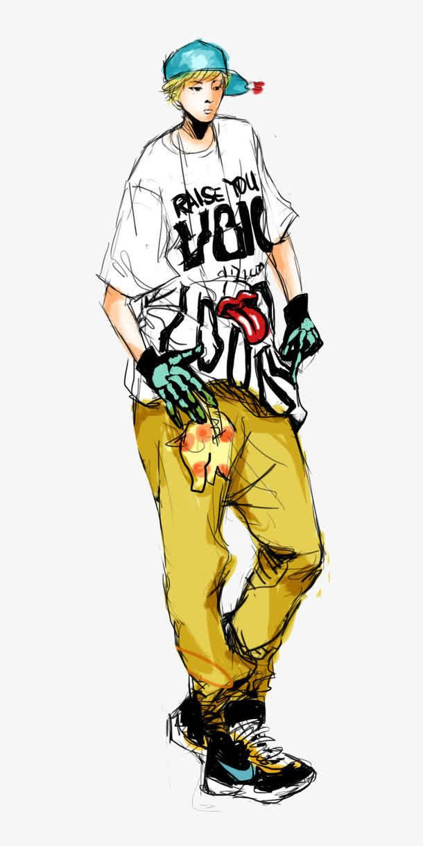 嘻哈朋克帅气青春男孩手绘