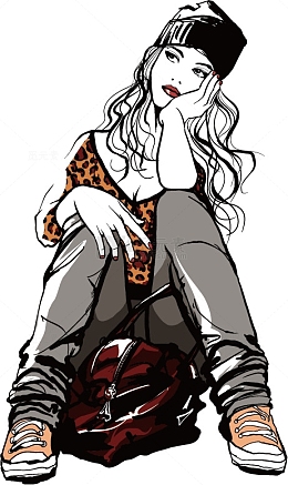 手绘美女矢量图