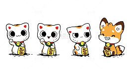矢量狐狸和招财猫