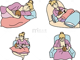 四款正确的母乳喂养方式矢量