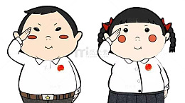 卡通  男孩女孩  敬礼