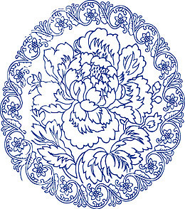 蓝色牡丹花卉花纹图案