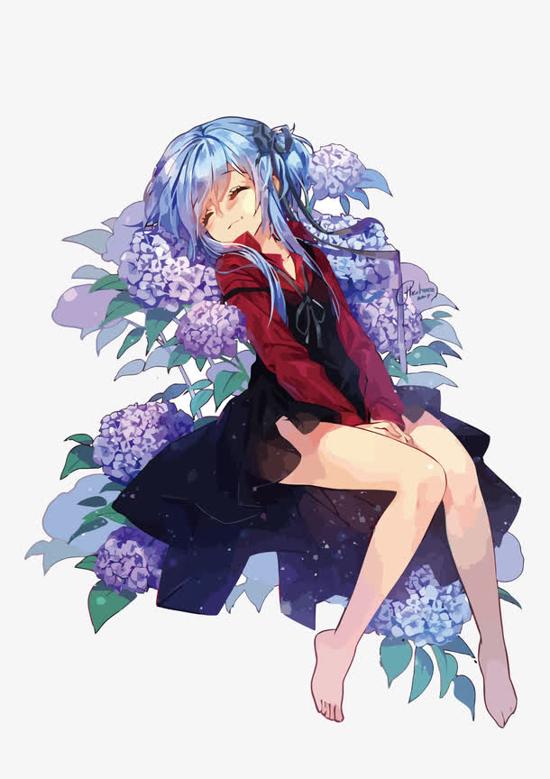 矢量绣球花女孩