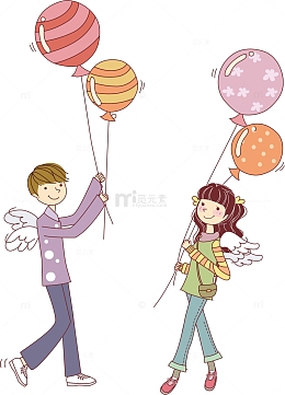 拿着气球的情侣