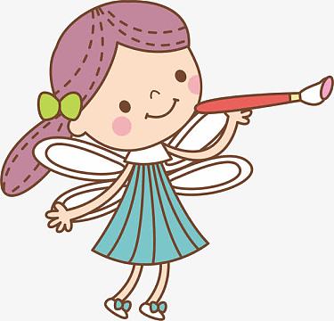 画画的女孩png可爱女孩吹泡泡png抱酒缸的精灵png卡通手绘长发翅膀小