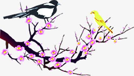 创意手绘效果喜鹊在桃花树上