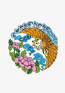 凤凰于飞矢量传统圆形纹样