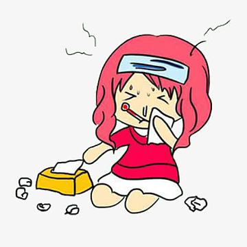卡通女孩生病发烧流鼻涕