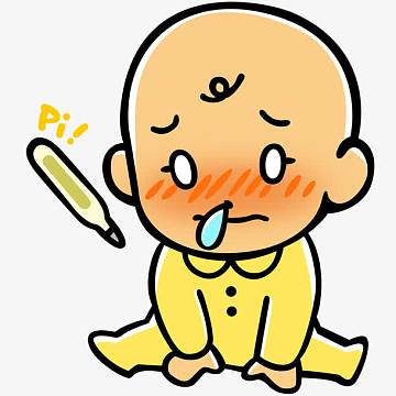 发烧png卡通插图宝宝发烧流鼻涕png小孩感冒儿童生病吃药打针发烧咳