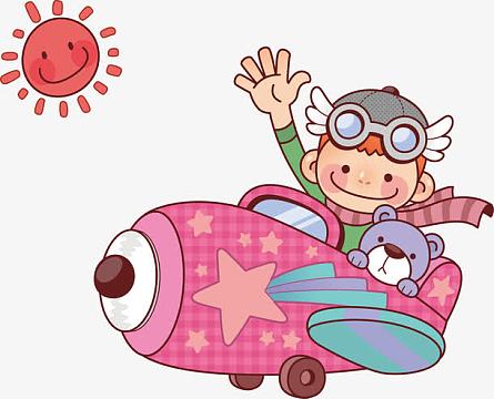 矢量卡通开飞机的小男孩