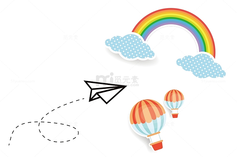 手绘彩虹热气球纸飞机