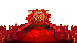 红色中式婚礼舞台背景效果图