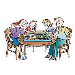 玩飞行棋的一家人