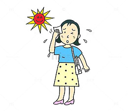 卡通太阳下的蓝衣女子