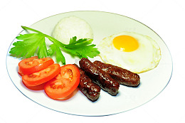 盘子里的烤肠鸡蛋