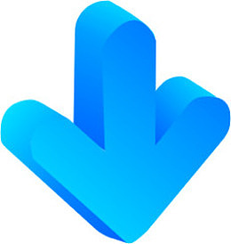 蓝色箭头下来三维箭头图标