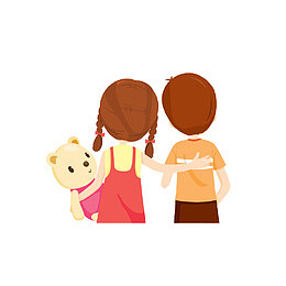 卡通的兄妹和小熊