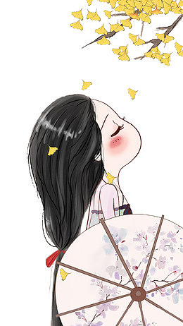 卡通撑伞仰头的女孩