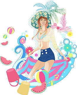 夏日女孩时尚人物插画