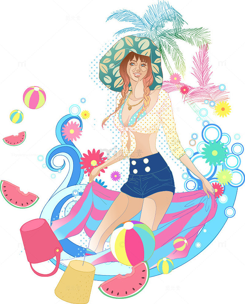 夏日女孩时尚人物插画