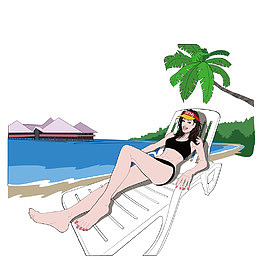 在沙滩海边嗮太阳的美女