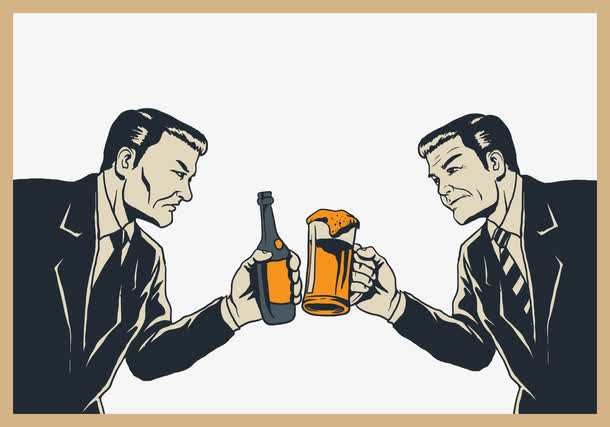 复古手绘风商务人士喝酒