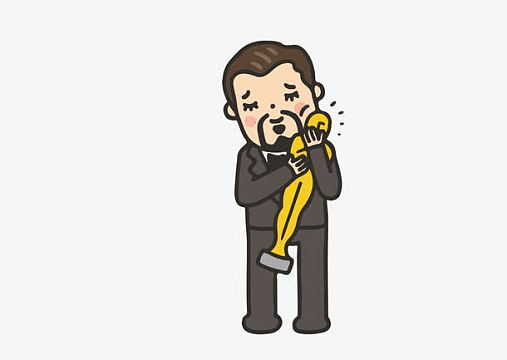 矢量卡通小李子怀抱小金人暗爽