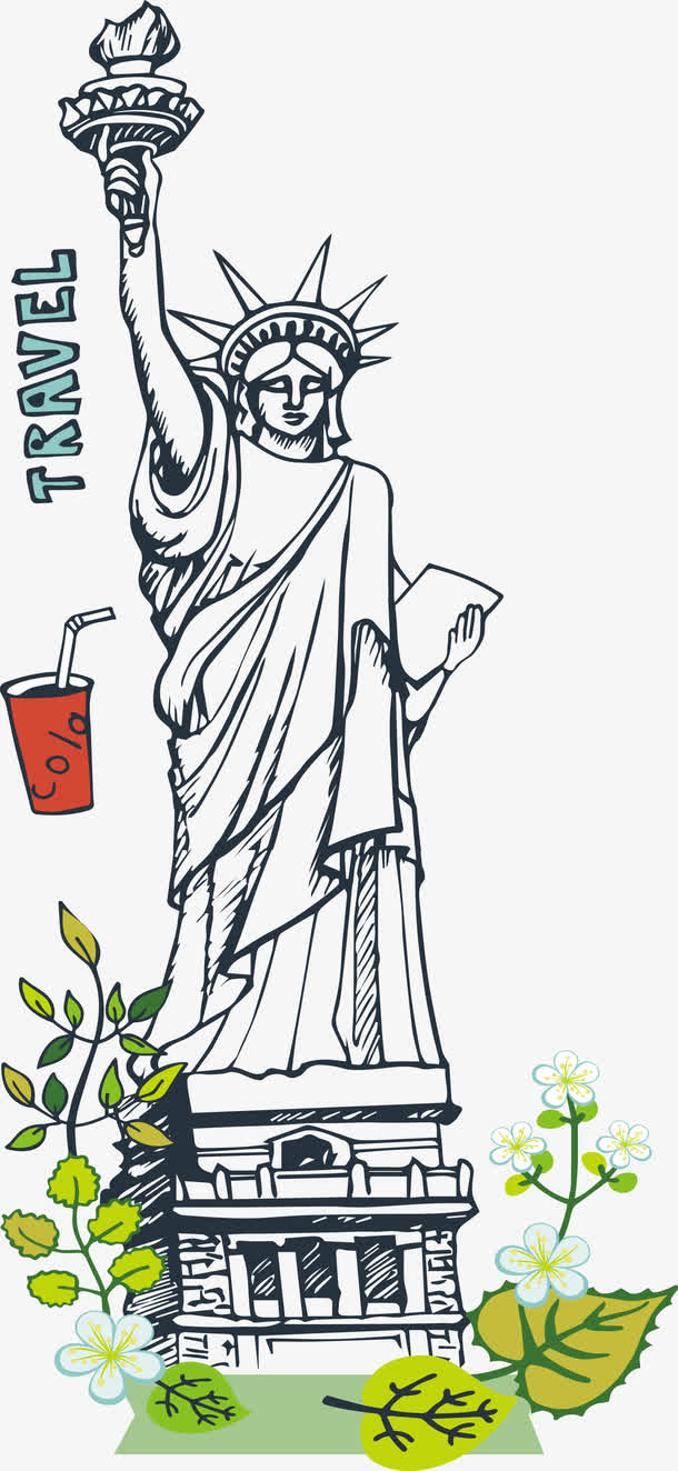 自由女神像手绘红包图片